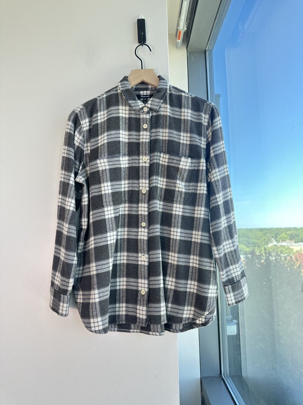 Madewell Women's Cotton Black White Fall Plaid Flannel Shirt Sz S